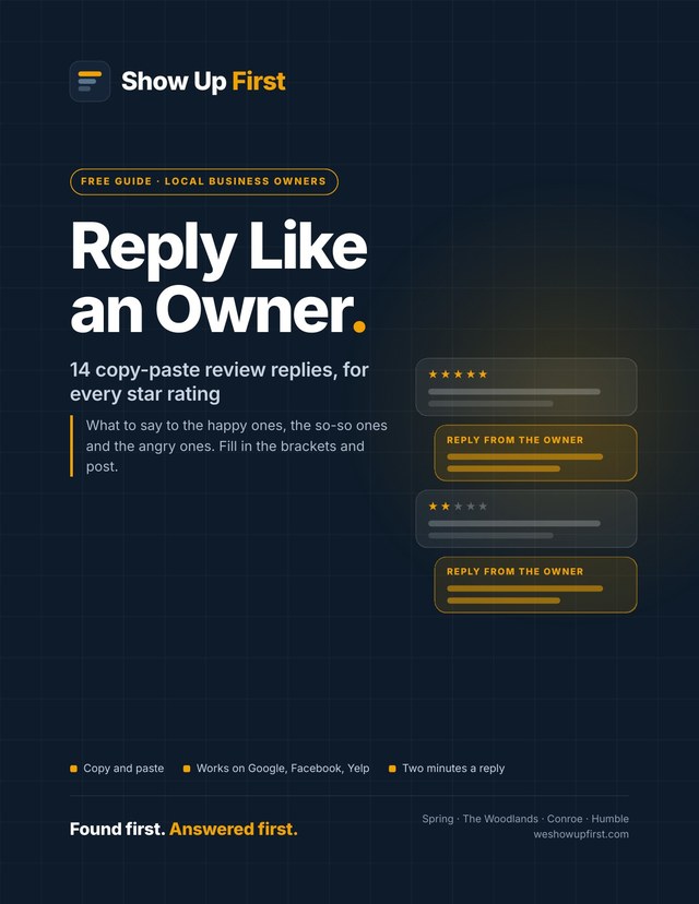 Cover of the free guide: Reply Like an Owner, 14 copy-paste review replies